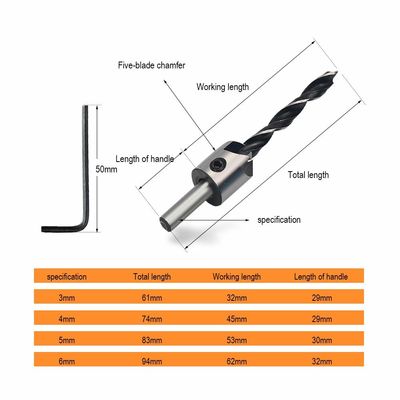 HSS Brad Point Countersink Bohrgerät 5 Stück DIN/ANSI