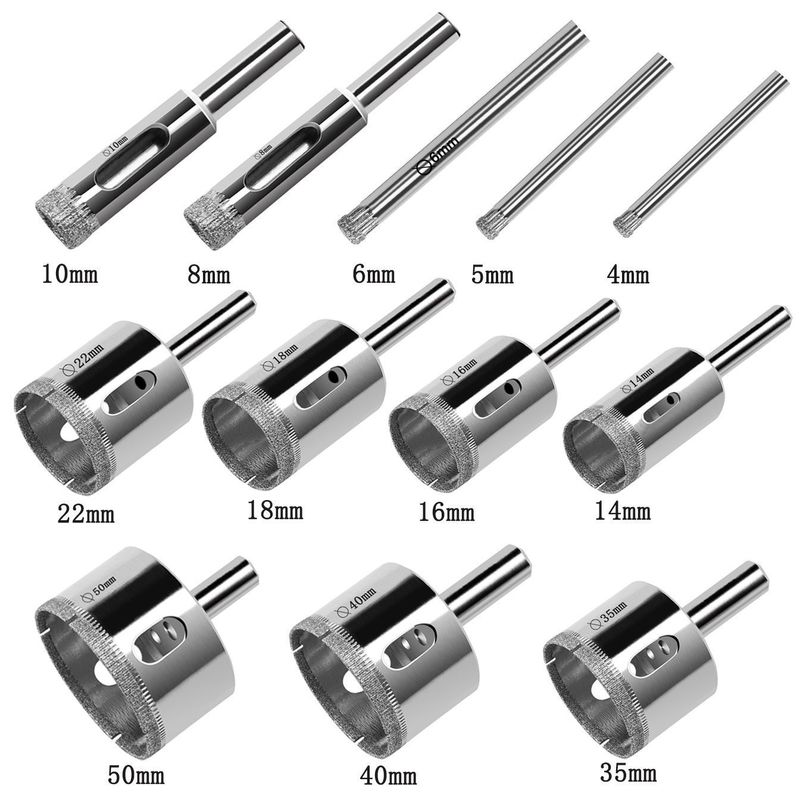 12-teiliges Diamant-Bohrkronen-Set 4-50mm für Glas, Fliesen, Keramik